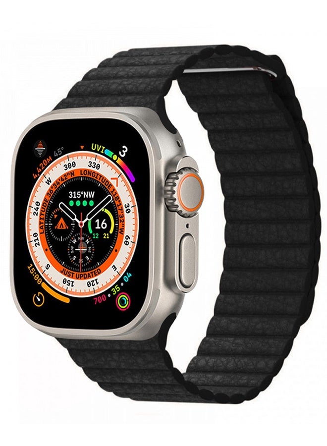 CATANES 49mm 46mm 45mm 44mm Leather Loop Band for Apple Watch Magnetic Watch Strap Wristband - Black - Image 5