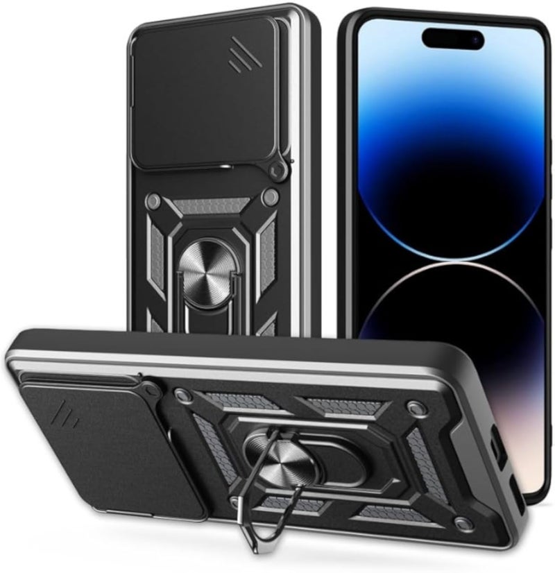 Grabist case Compatible with Nothing Phone 2A, Premium Protection Back Case with Camera Slide Cover Built-in Ring Stand Shockproof Case For Nothing Phone 2a 5G (black)