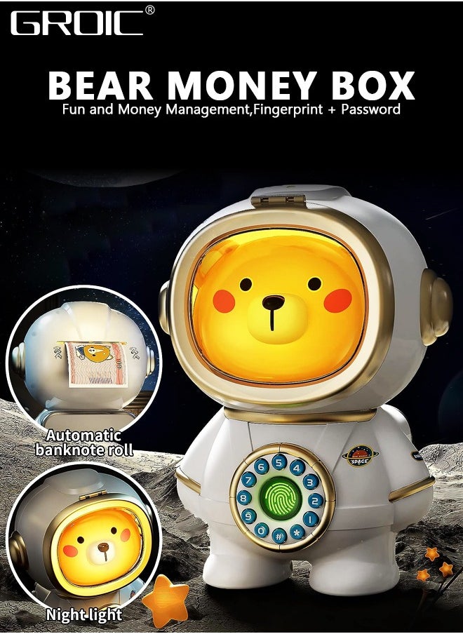 GROIC Space Bear Electronic Bank Toys, Mini ATM Toys, Safe Coin Banks Money Saving Toys with Personal Password & Fingerprint Unlocking & Music and Night Light, Best Toy Gifts for Kids  - Image 2