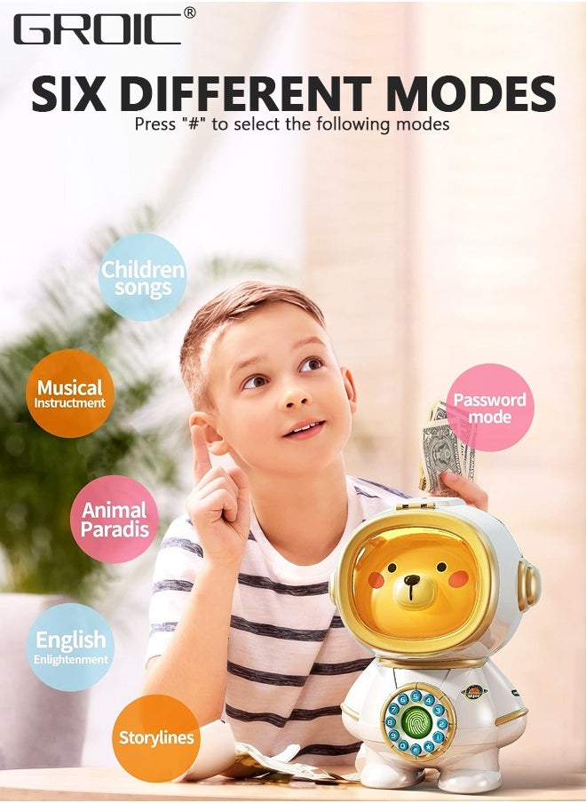 GROIC Space Bear Electronic Bank Toys, Mini ATM Toys, Safe Coin Banks Money Saving Toys with Personal Password & Fingerprint Unlocking & Music and Night Light, Best Toy Gifts for Kids  - Image 4