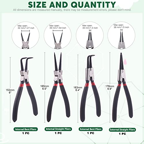 Keadic 8Pcs 7Inch Snap Ring Pliers with Hook Set Includes Straight/Bent/Jaw/Tips C-Clip Pliers Kit, Heavy Duty Circlip Pliers Kit, Internal/External Precision Spring Loaded Plier for Ring Removing - Image 2
