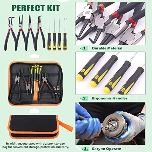 Keadic 8Pcs 7Inch Snap Ring Pliers with Hook Set Includes Straight/Bent/Jaw/Tips C-Clip Pliers Kit, Heavy Duty Circlip Pliers Kit, Internal/External Precision Spring Loaded Plier for Ring Removing - Image 4