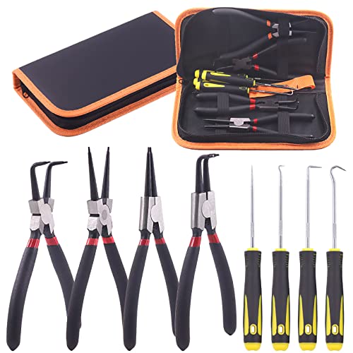 Keadic 8Pcs 7Inch Snap Ring Pliers with Hook Set Includes Straight/Bent/Jaw/Tips C-Clip Pliers Kit, Heavy Duty Circlip Pliers Kit, Internal/External Precision Spring Loaded Plier for Ring Removing - Image 1