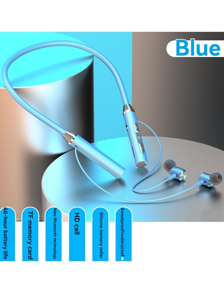 Wireless bluetooth sports earphones hanging neck type ultra long standby bluetooth music earphones blue - Image 1