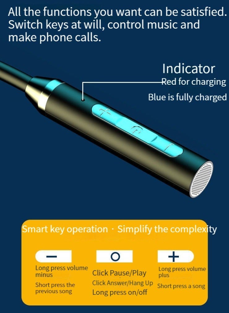 Wireless bluetooth sports earphones hanging neck type ultra long standby bluetooth music earphones blue - Image 3