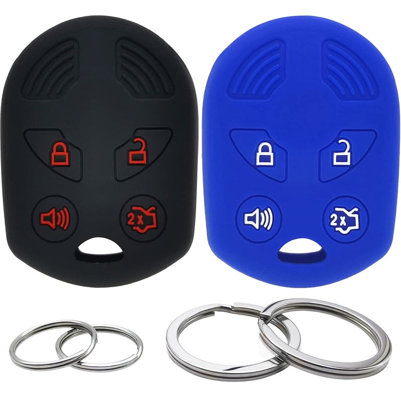 2Pcs Silicone Key Fob Cover Remote Case Keyless Protector Compatible with Ford CMax Escape Expedition Flex Focus Fusion Mustang Taurus Transit Connect Lincoln Town Car Mercury Mariner Milan 4 Buttons