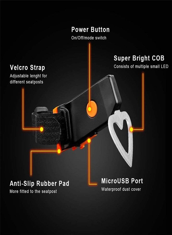 Maso Bike Taillights-USB Rechargeable Cycling Bicycle Tail Warning Light Rear Safety 5 Modes Waterproof Heart Shaped - Image 5