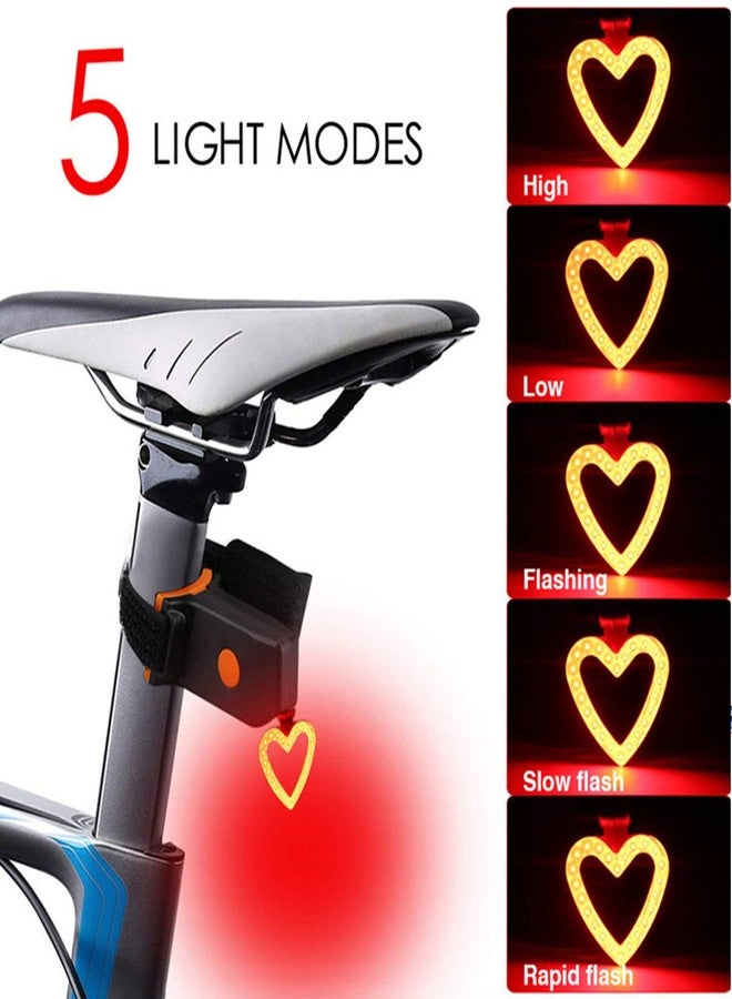 Maso Bike Taillights-USB Rechargeable Cycling Bicycle Tail Warning Light Rear Safety 5 Modes Waterproof Heart Shaped - Image 4