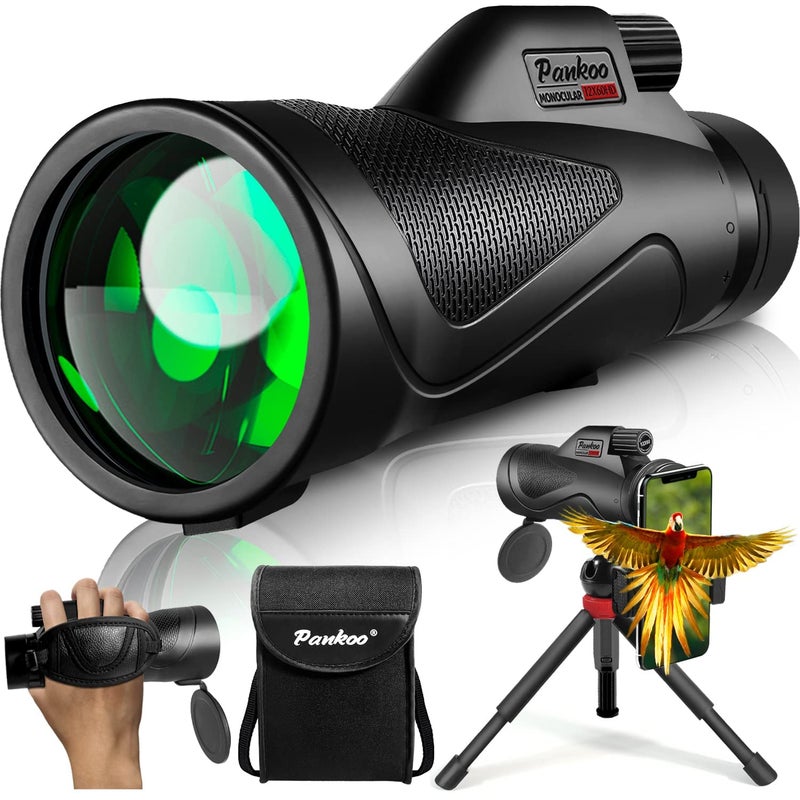 Pankoo 12x60 Monocular Telescope High Powered with Smartphone Adapter Tripod and Portable Bag, Larger Vision Monoculars for Adults with BAK4 Prism & FMC Lens, Suitable for Bird Watching Hiking Travel - Image 1