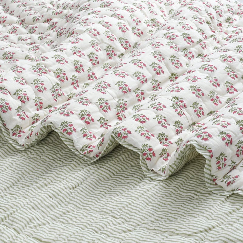 Ridhi Block Print Reversible Cozy Quilt Marmalade Red King 96" X 106" Lightweight Blanket for Sofa, Couch, Bed Soft Breathable Comforter Handmade Bedspread Duvet for Farmhouse, Home, Winter - Image 1