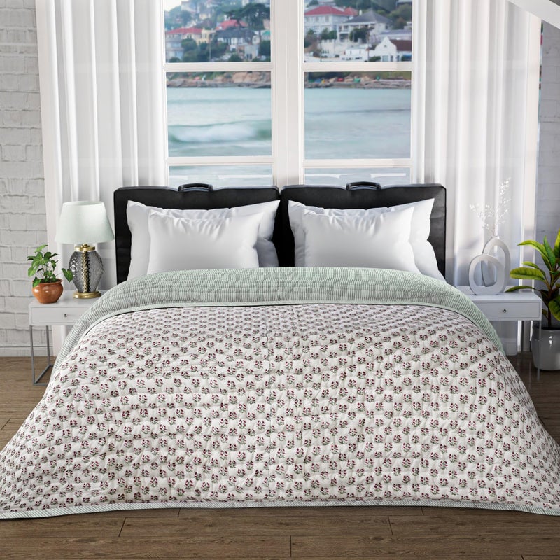 Ridhi Block Print Reversible Cozy Quilt Marmalade Red King 96" X 106" Lightweight Blanket for Sofa, Couch, Bed Soft Breathable Comforter Handmade Bedspread Duvet for Farmhouse, Home, Winter - Image 5