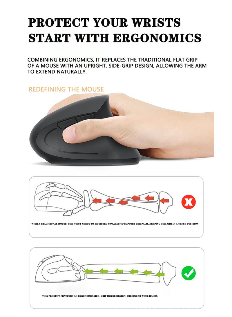 Wireless mouse, ergonomic, silent click, with RGB lighting, supports dual modes (Bluetooth/2.4G USB), suitable for computers, laptops, PCs, MacBooks, and Linux systems (black). - Image 5