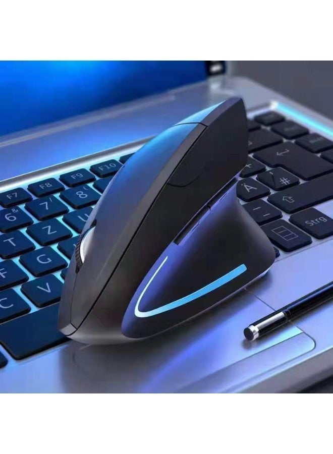 ماوس لاسلكي عمودي مريح، بنقرة صامتة، وضع مزدوج بتقنية البلوتوث و2.4 جيجاهرتز، إضاءة RGB، قابل لإعادة الشحن لأجهزة الكمبيوتر المحمولة وأجهزة الكمبيوتر الشخصية وأجهزة ماك بوك. - Image 2