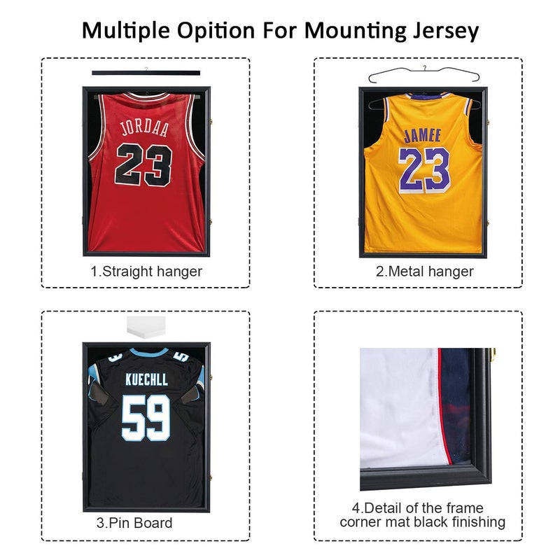 Jinchuan Jersey Frame Display Case Large Frames Shadow Box Lockable with UV Protection for Baseball Basketball Football Soccer Hockey Sport Shirt Black - Image 2