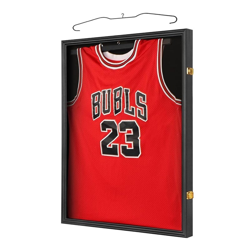 Jinchuan Jersey Frame Display Case Large Frames Shadow Box Lockable with UV Protection for Baseball Basketball Football Soccer Hockey Sport Shirt Black - Image 1