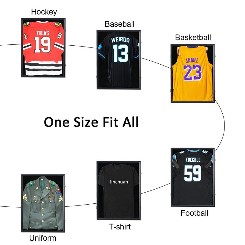 Jinchuan Jersey Frame Display Case Large Frames Shadow Box Lockable with UV Protection for Baseball Basketball Football Soccer Hockey Sport Shirt Black - Image 4