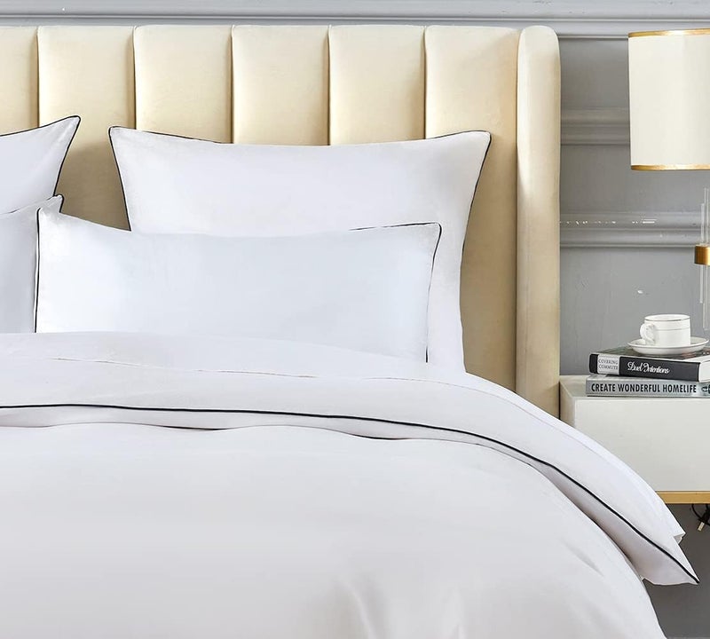 DAUAOTO King Duvet Cover Set, White Microfiber Bedding with Decorative Black Piping, 1 Zipper Closure Cover + 2 Shams - Image 2