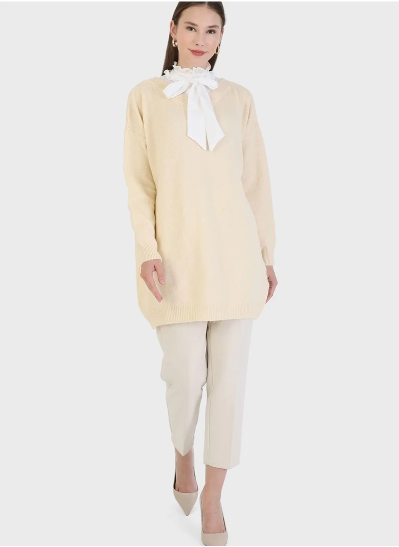 Refka by modanisa Ruffle Neck Knitted Tunic