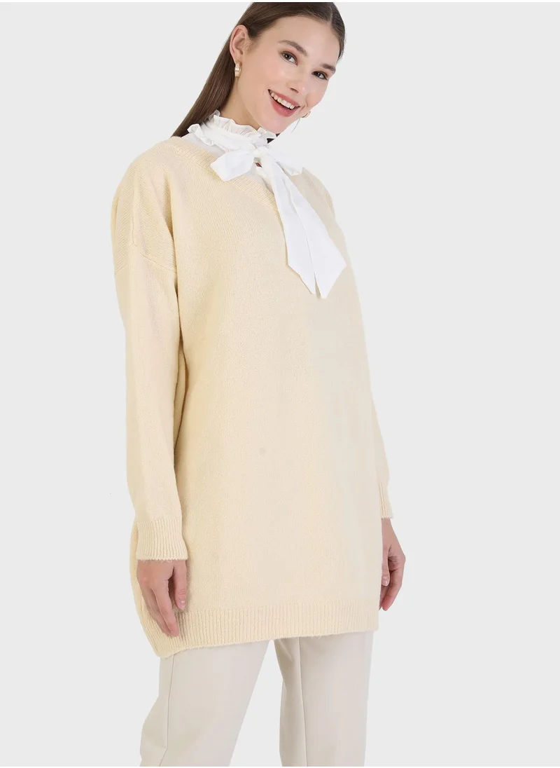 Refka by modanisa Ruffle Neck Knitted Tunic