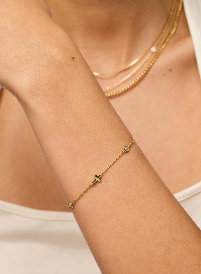 PAVOI Rhodium Plated Sideways Cross Simulated Diamond Station Chain Bracelet for Women | Cubic Zirconia Adjustable Christian Bracelet - Image 2