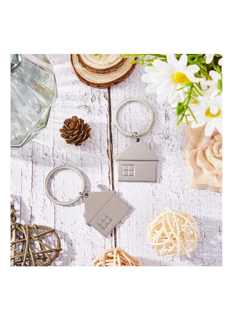 SYOSI - 15 Pcs Stainless Steel Charm Keychain, Small House Shaped Pendant Keychain Bag Hanging Fashion Charm Gifts Jewelry, Cute Cartoon House with Window Key Charm Metal Keyring Gift - Image 1