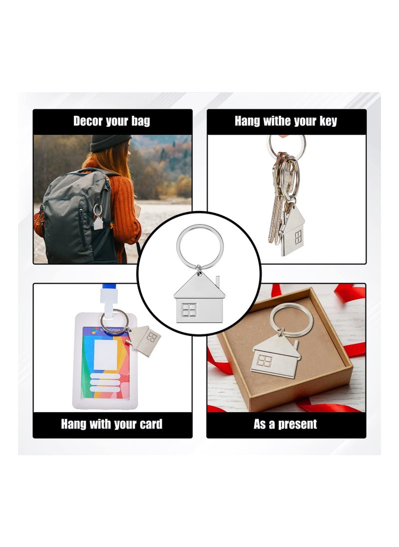 SYOSI - 15 Pcs Stainless Steel Charm Keychain, Small House Shaped Pendant Keychain Bag Hanging Fashion Charm Gifts Jewelry, Cute Cartoon House with Window Key Charm Metal Keyring Gift - Image 1