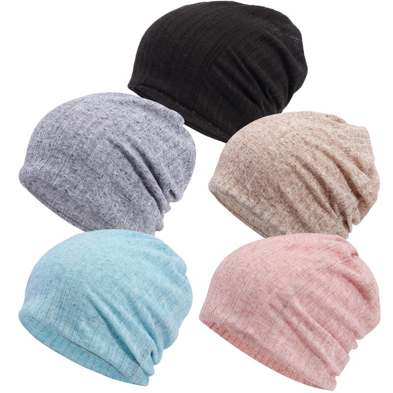 monochef Women's Slouchy Beanie Chemo Hat: 5pcs Cancer Head Wraps Hair Covers Turban Hip-Hop Running Skull Cap Sleep Head Scarf for Cancer Patient - Image 1