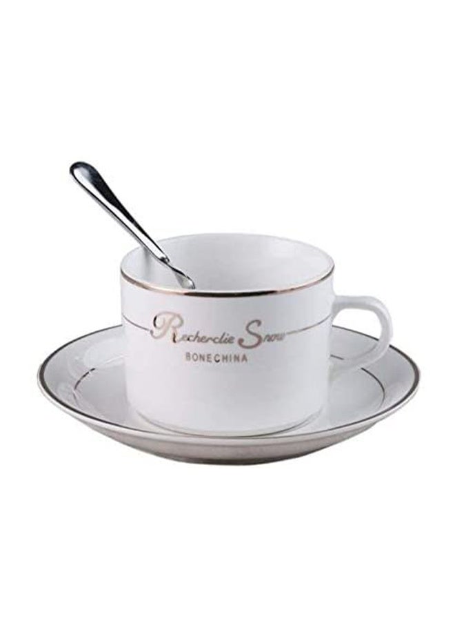 بوفان كوب قهوة، كوب سيراميك مطبوع، طقم مع صحن وملعقة، مصنوع يدويًا، 150 مل، المقاس 7.5 × 5.5 سم - Image 1