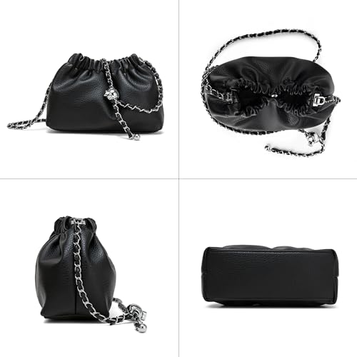 Joryin Trendy Dumpling Women's Crossbody Bag - Evening Clutch Vegan Leather Hobo Cloud Purse, Black - Image 4