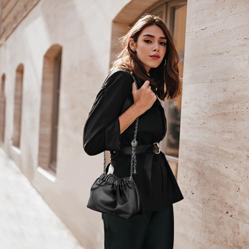 Joryin Trendy Dumpling Women's Crossbody Bag - Evening Clutch Vegan Leather Hobo Cloud Purse, Black - Image 2