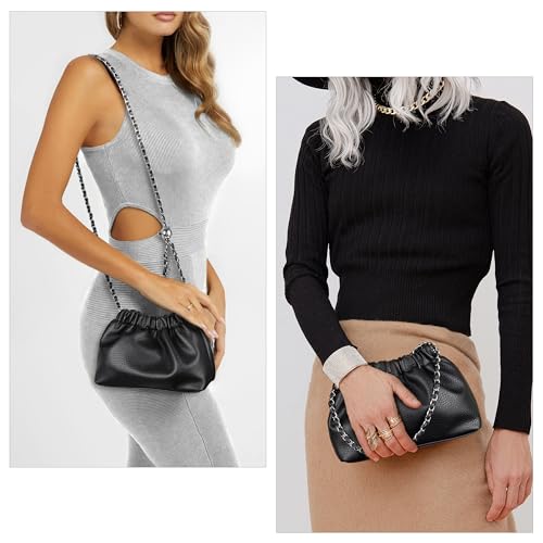 Joryin Trendy Dumpling Women's Crossbody Bag - Evening Clutch Vegan Leather Hobo Cloud Purse, Black - Image 3