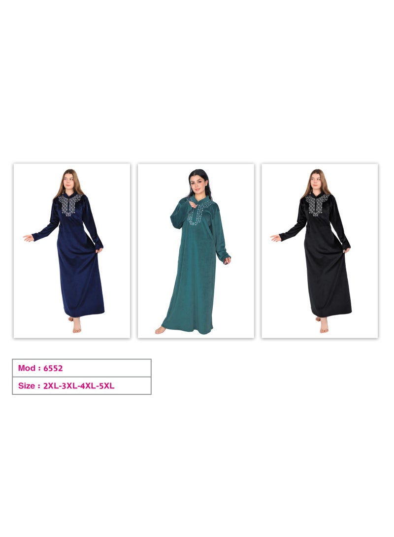 Dadoush Women's long nightgown with elegant embroidery, women's winter velvet abaya from Dadoush, modest maxi house dress for women - Image 3