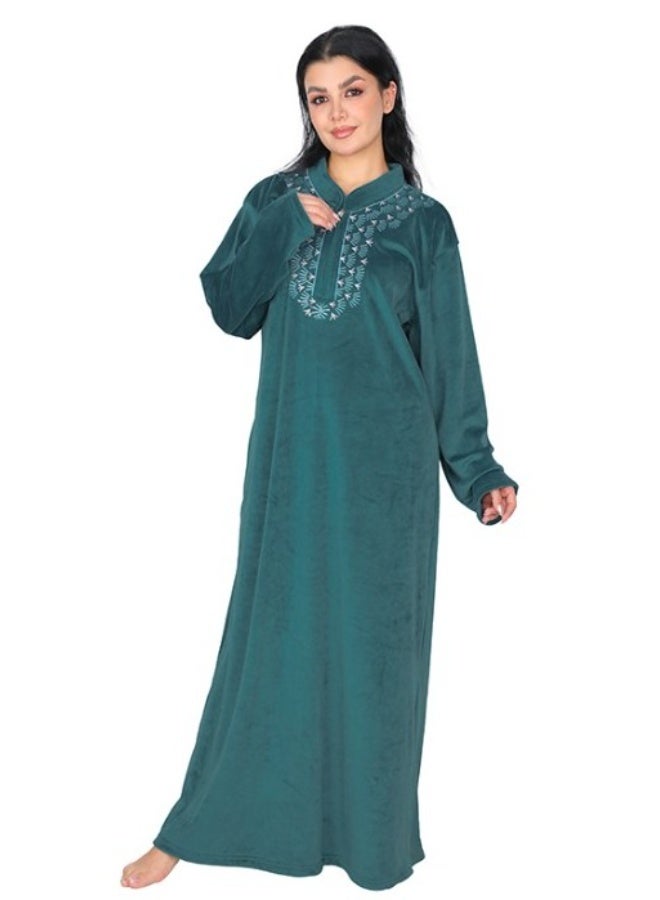 Dadoush Women's long nightgown with elegant embroidery, women's winter velvet abaya from Dadoush, modest maxi house dress for women - Image 1
