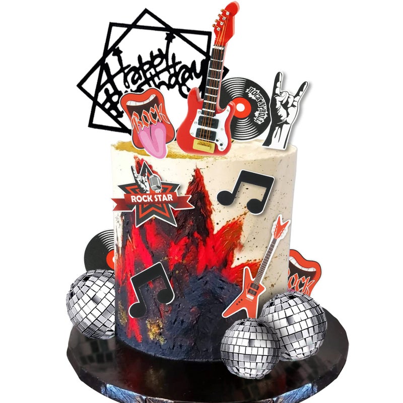 BANBALLON Guitar Cake Toppers Music Theme Birthday Cake Toppers Electric Guitar Model Rock And Roll Cake Decorations For Rockstar Theme Party (Red) - Image 1