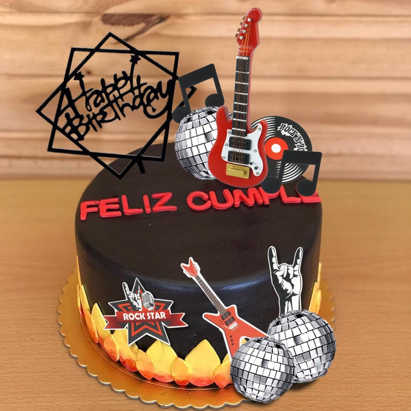 BANBALLON Guitar Cake Toppers Music Theme Birthday Cake Toppers Electric Guitar Model Rock And Roll Cake Decorations For Rockstar Theme Party (Red) - Image 5