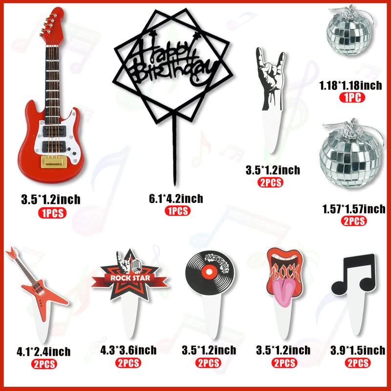 BANBALLON Guitar Cake Toppers Music Theme Birthday Cake Toppers Electric Guitar Model Rock And Roll Cake Decorations For Rockstar Theme Party (Red) - Image 2