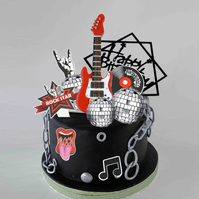 BANBALLON Guitar Cake Toppers Music Theme Birthday Cake Toppers Electric Guitar Model Rock And Roll Cake Decorations For Rockstar Theme Party (Red) - Image 4