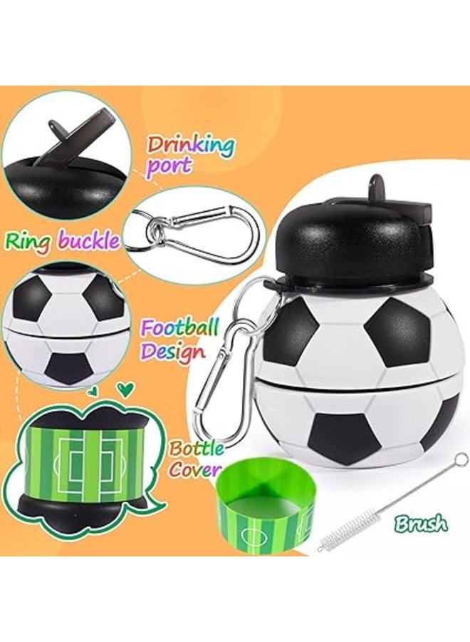Football Design Silicone Collapsible Water Bottles, Portable Sports Bottle with Carabiner Clip, Leak Proof, BPA Free, Sipper Cup with Sippy Straw, 3+ Years, 550 ml (Pack of 1, Black-White) - Image 5