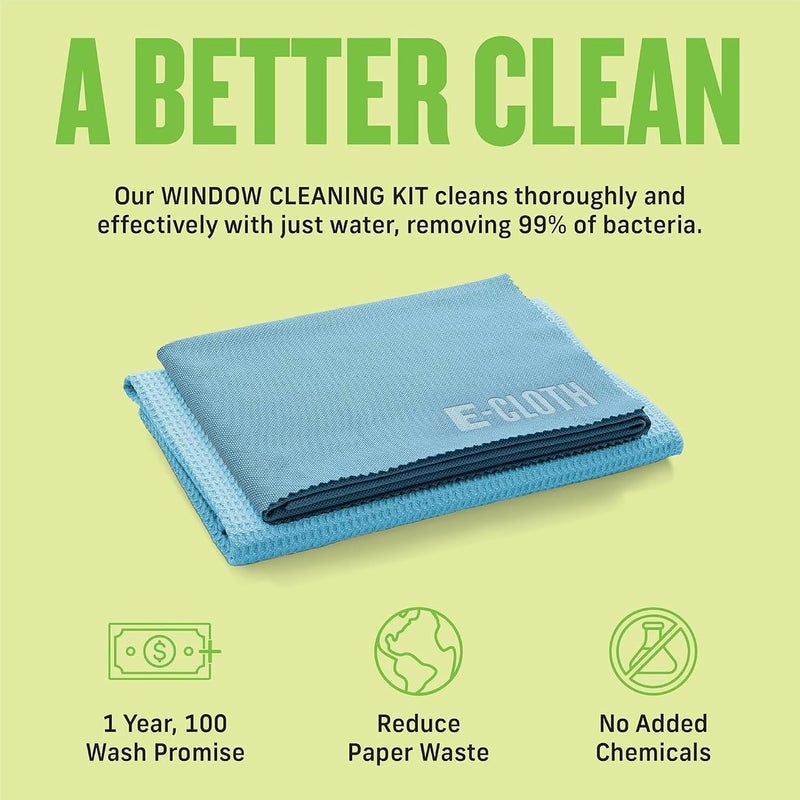 e-cloth Window Scrubbing & Polishing Set Microfiber Cleaning Cloth, Cloth: 15.5in x 15.5in Glass & Polishing Cloth: 16in x 20in, Alaskan Blue - Image 5