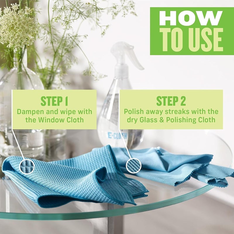 e-cloth Window Scrubbing & Polishing Set Microfiber Cleaning Cloth, Cloth: 15.5in x 15.5in Glass & Polishing Cloth: 16in x 20in, Alaskan Blue - Image 2