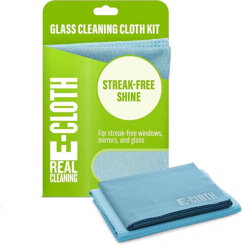 e-cloth Window Scrubbing & Polishing Set Microfiber Cleaning Cloth, Cloth: 15.5in x 15.5in Glass & Polishing Cloth: 16in x 20in, Alaskan Blue - Image 1