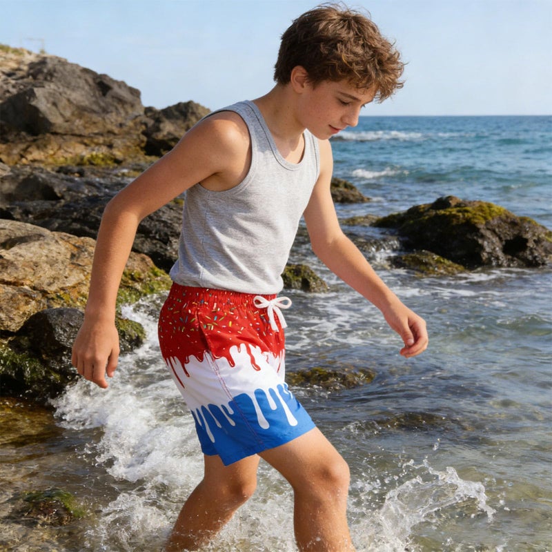 westwolf Swim Trunks for Little Boy Kid Swim Shorts Compress Novelty Bathing Suits Size 8-9 Years Red White Ice Cream Board Shorts Boys Swim Suits 8Y 9Y - Image 3