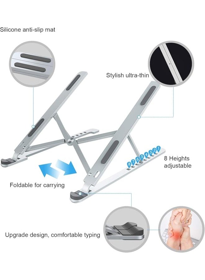 Adjustable Laptop Stand – 8-Level Foldable ABS & Silicone Holder with Metal Frame for 10"–15.6" Laptops & Tablets – Silver - Image 4