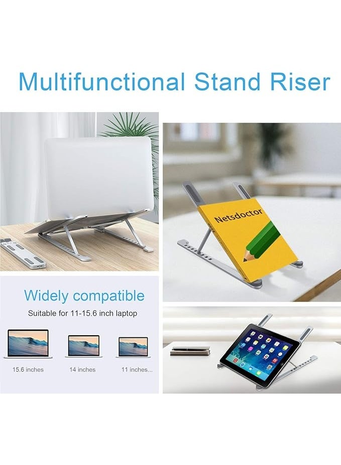 Adjustable Laptop Stand – 8-Level Foldable ABS & Silicone Holder with Metal Frame for 10"–15.6" Laptops & Tablets – Silver - Image 2