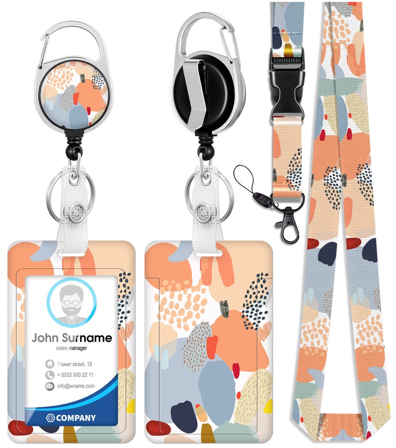 Toykee ID Badge Holder with Lanyard and Retractable Badge Reel Clip, Boho Abstract Art Card Name Tag Lanyard Vertical ID Protector Bage Clips for Nurse Nursing Doctor Teacher Student - Image 1
