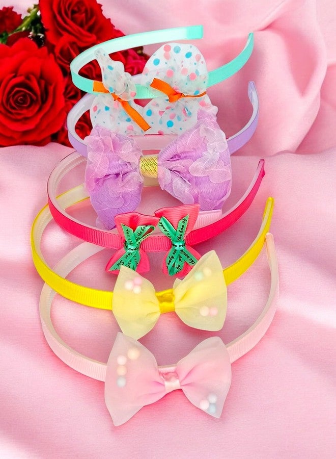 MPK PERFECT Bow Hairband Shiny Bow Knot Teeth Plastic Hairband for Girls Hair Band Stylish Hair Accessories for Women & Girls (Pack of 6 Pcs, Random Designs) - Image 2