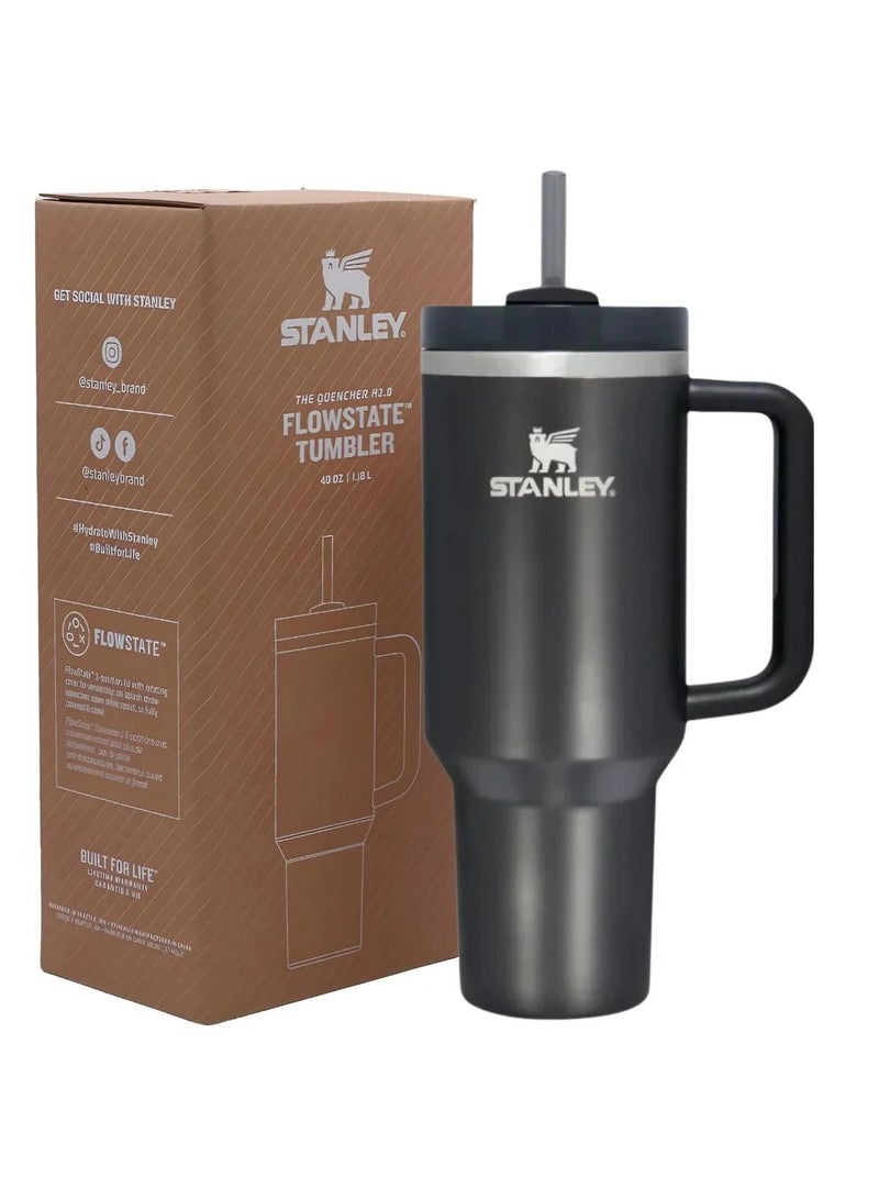Stanley Quencher H2.0 FlowState Vacuum Insulated Tumbler – 40oz Black Stainless Steel Travel Mug with Lid & Reusable Straw – Double-Walled Leakproof Design – Keeps Drinks Hot for 7 Hours & Cold for 24 Hours – Durable, BPA-Free & Ideal for Coffee, Water, Smoothies, Iced Tea & On-the-Go Hydration  - Image 3