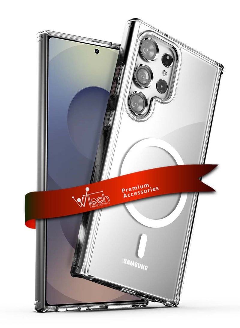 Wtech Samsung Galaxy S25 Ultra 2025 Magnetic Case, Slim Transparent Flexible TPU Shockproof Magsafe Back Phone Case - Clear - Image 1