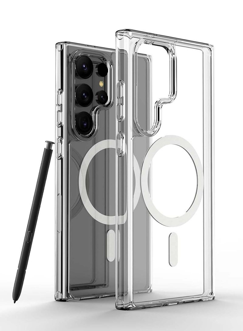 Wtech Samsung Galaxy S25 Ultra 2025 Magnetic Case, Slim Transparent Flexible TPU Shockproof Magsafe Back Phone Case - Clear - Image 2