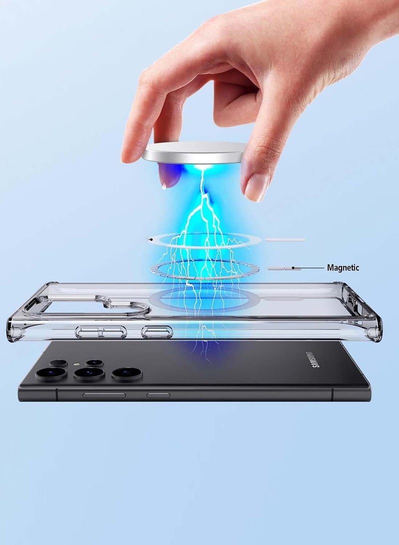 Wtech Samsung Galaxy S25 Ultra 2025 Magnetic Case, Slim Transparent Flexible TPU Shockproof Magsafe Back Phone Case - Clear - Image 3